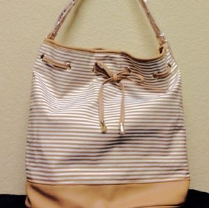 Faux leather, drawstring shoulder/tote bag